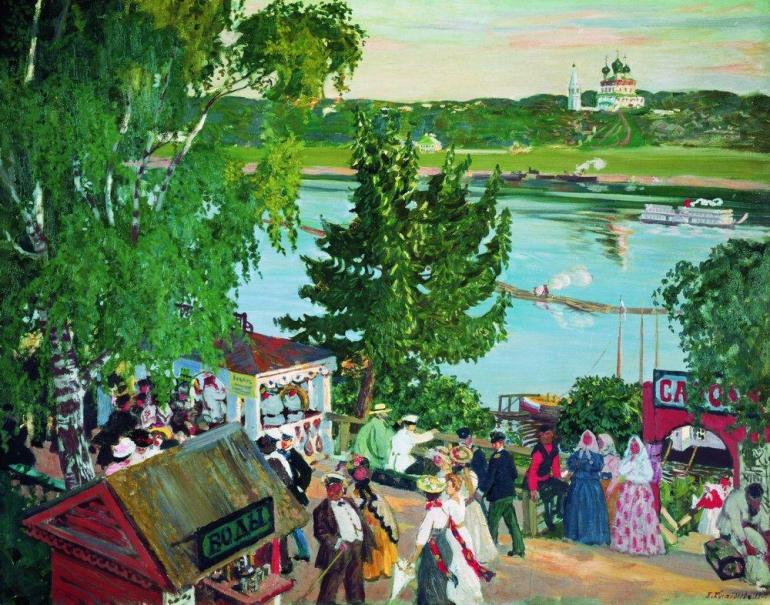  Борис Кустодиев. Гулянье на Волге. 1909