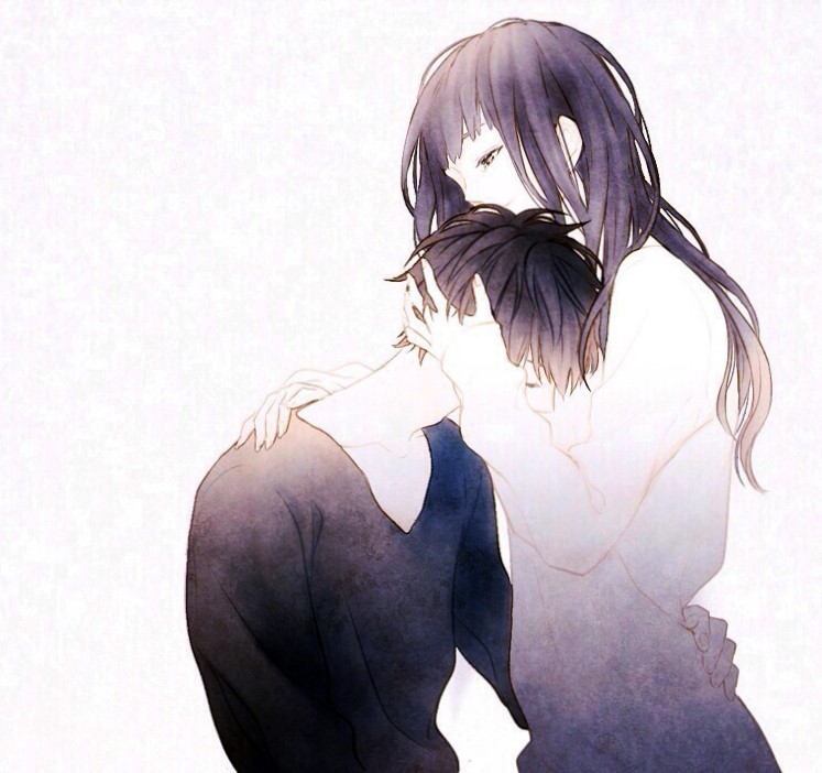 Anime guy comforting girl
