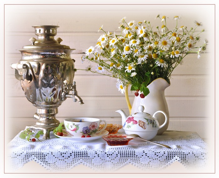 Открытки, картинка с самоваром доброе